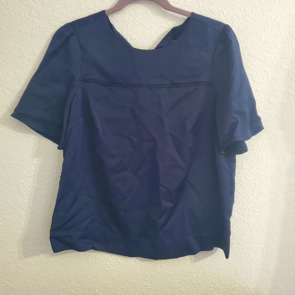 Satin Blouse J.Crew 365 Cropped Cap Sleeve Top Blue